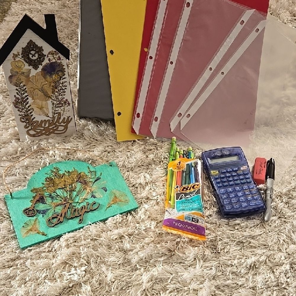 School BIC Pencils Calculator Set with Folders art crafts home bundle lot items
